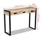 Mesa consola con 3 cajones madera maciza de mango 110x35x78 cm