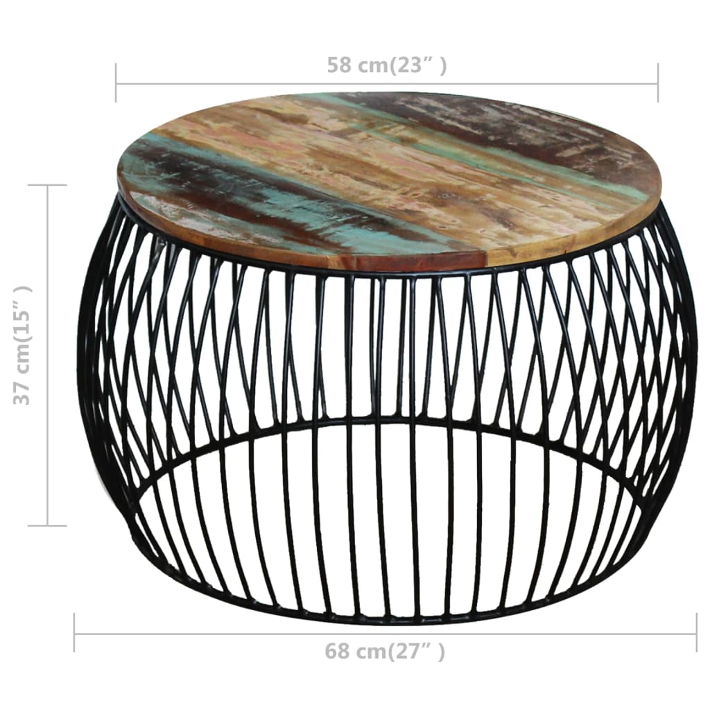 Mesa de centro redonda de madera maciza reciclada 68x37 cm
