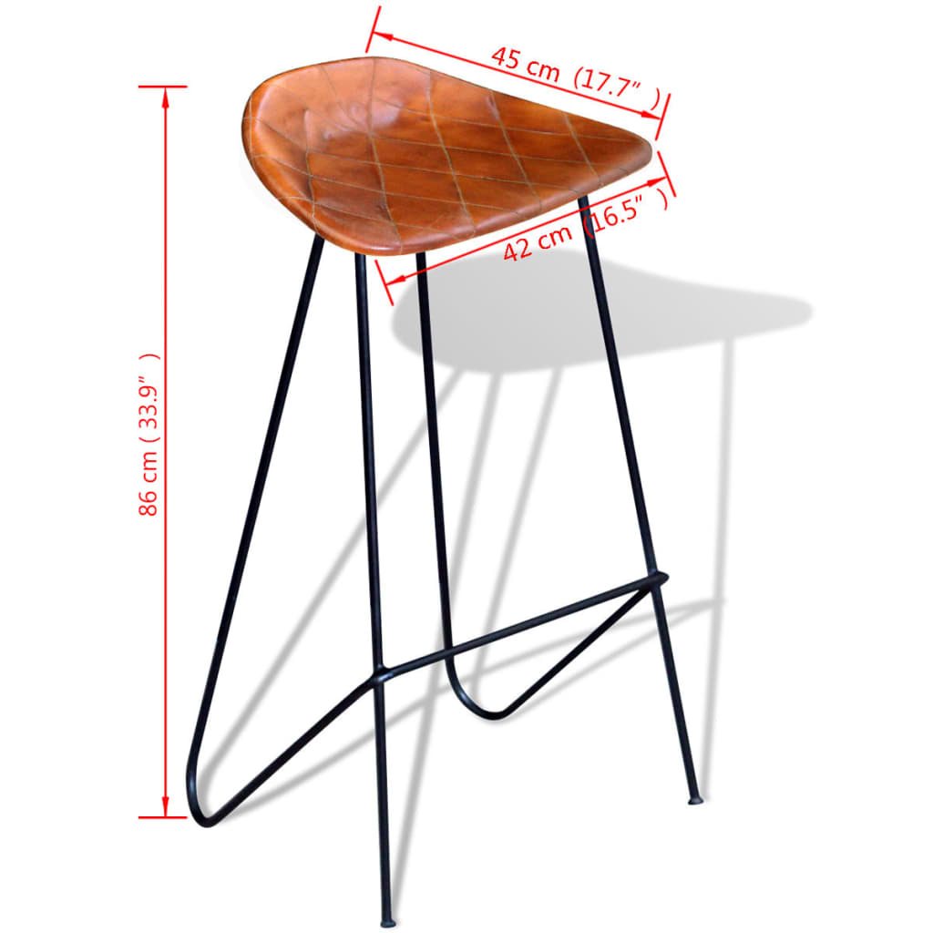 Taburetes de cocina 2 unidades cuero auténtico negro y marrón