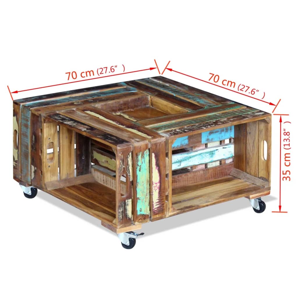 Mesa de centro madera maciza reciclada 70x70x35 cm