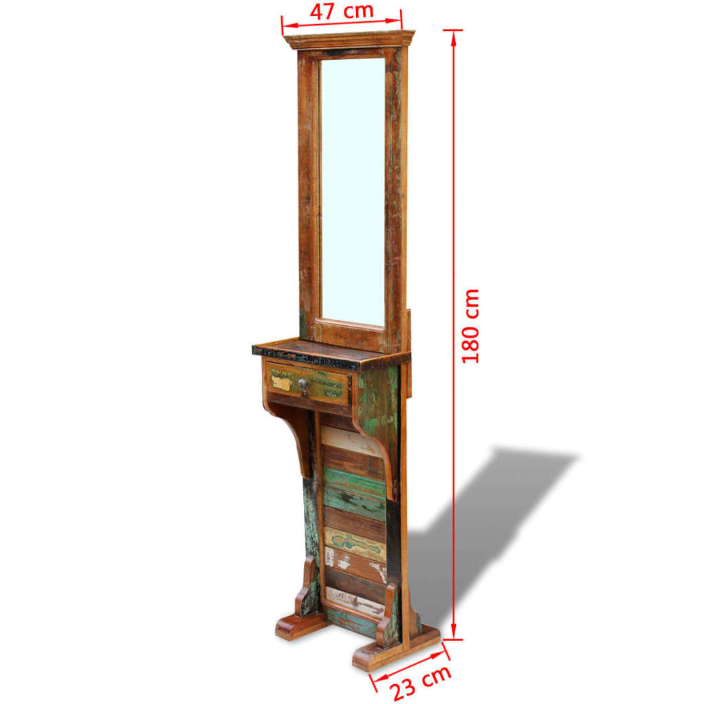 Espejo de recibidor de madera maciza reciclada 47x23x180 cm