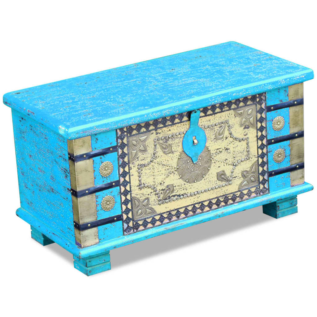 Baúl de almacenamiento madera de mango azul 80x40x45 cm
