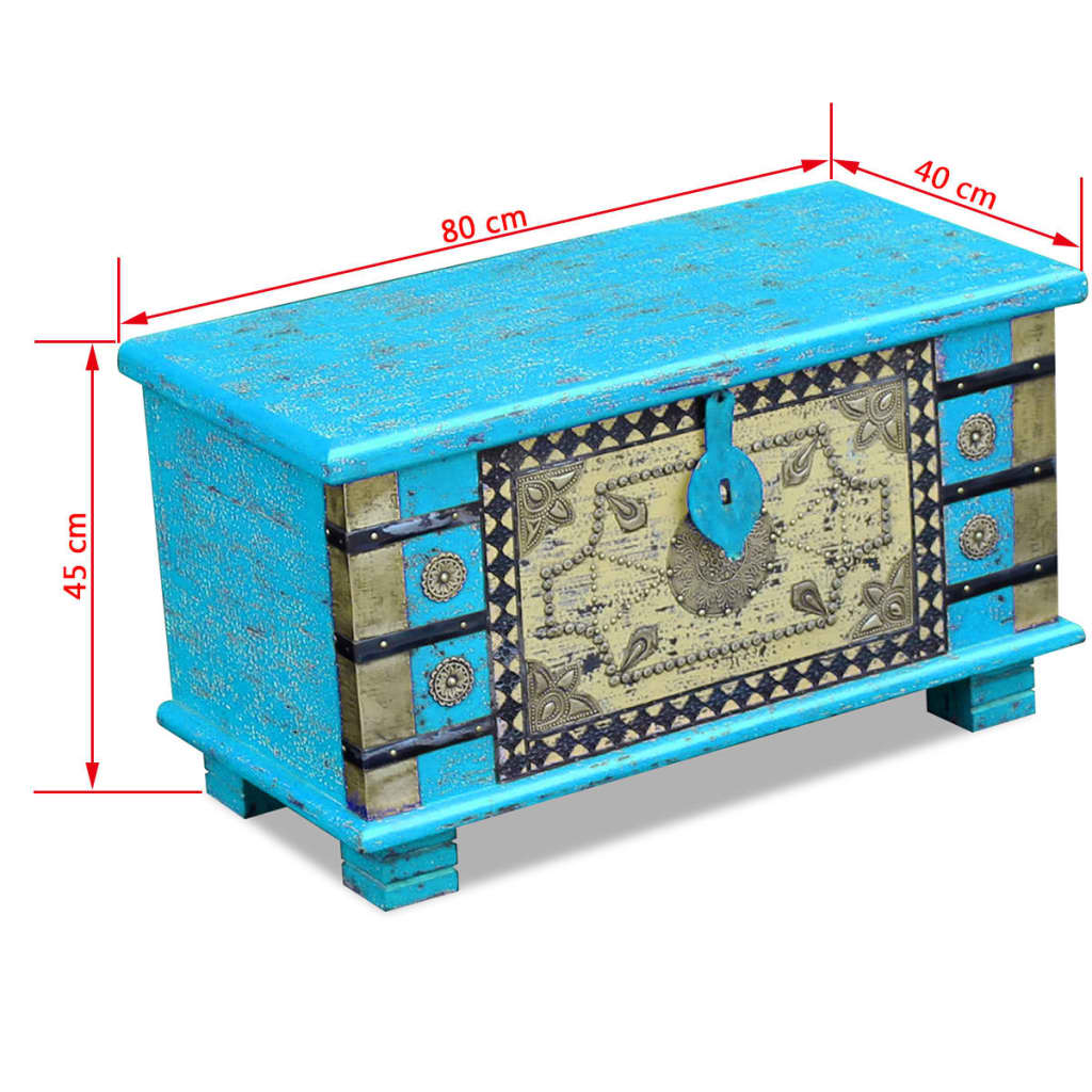 Baúl de almacenamiento madera de mango azul 80x40x45 cm
