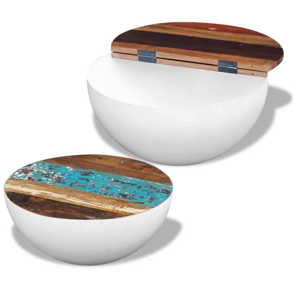 Set mesa de centro forma cuenco 2 uds madera maciza reciclada