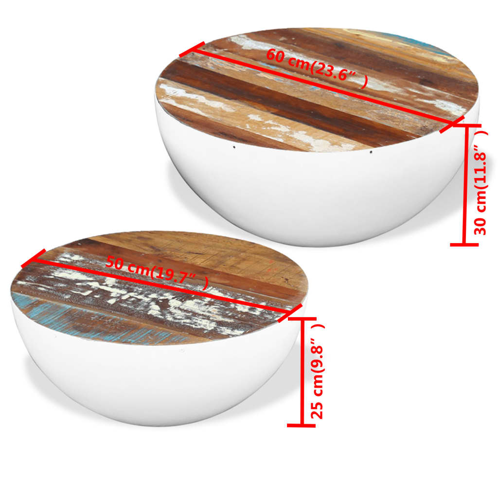 Set mesa de centro forma cuenco 2 uds madera maciza reciclada