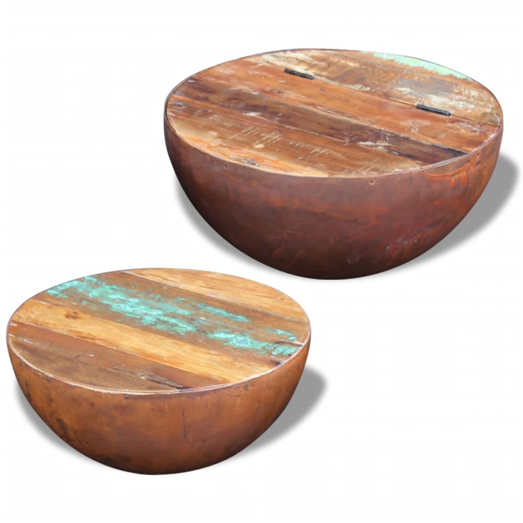 Set mesa de centro forma cuenco 2 uds madera maciza reciclada