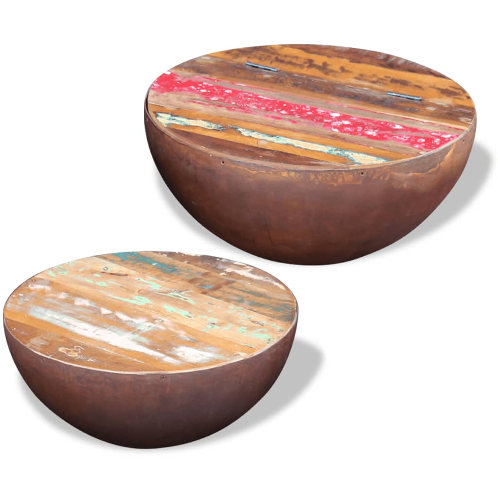 Set mesa de centro forma cuenco 2 uds madera maciza reciclada
