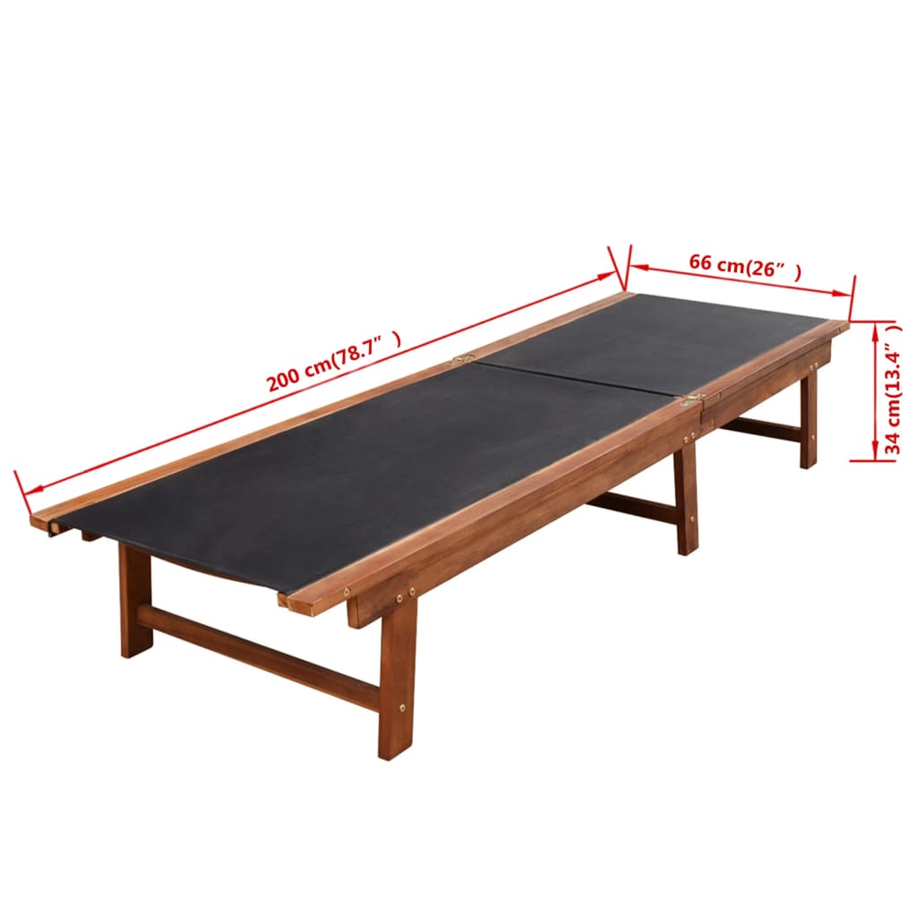 Tumbona con mesita 2 unidades madera maciza acacia y textilene
