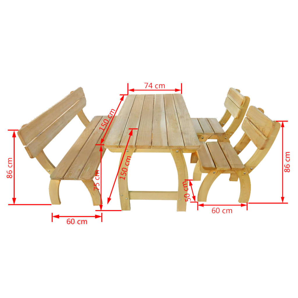 Mesa y banco de exterior 4 piezas de madera de pino impregnada