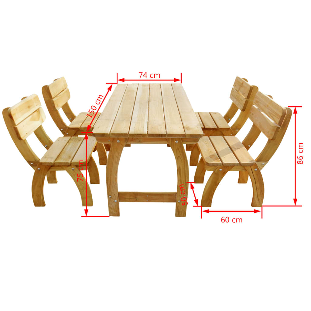Juego de comedor de jardín 5 piezas madera de pino impregnada