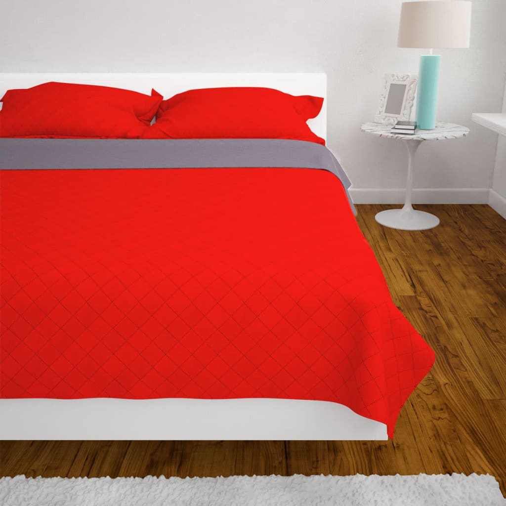 Cubrecama acolchado doble cara 170x210 cm rojo y gris