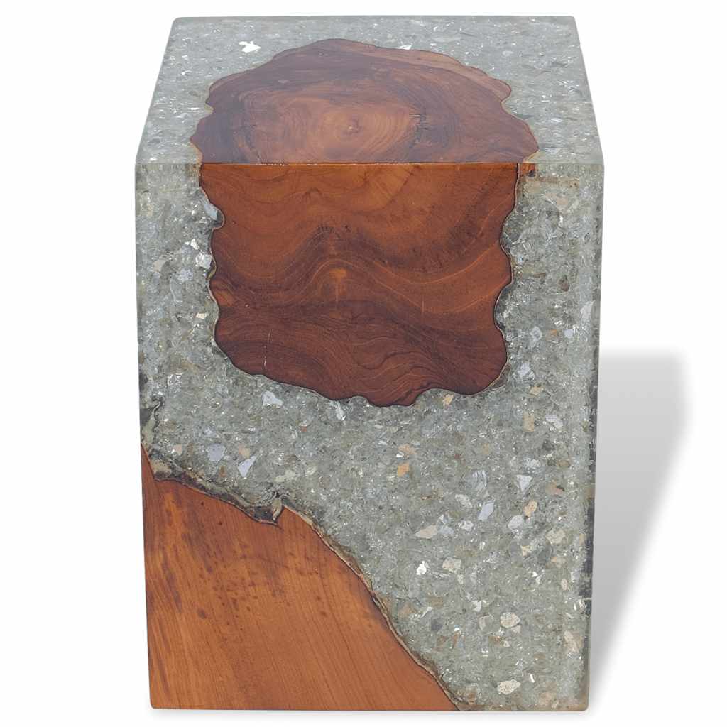 Taburete de madera maciza de teca y resina