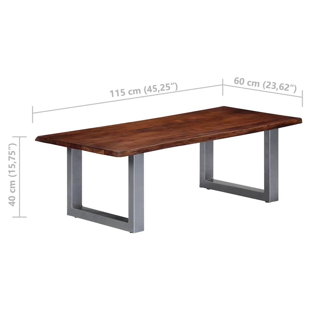 Mesa de centro borde natural madera maciza acacia 115x60x40 cm