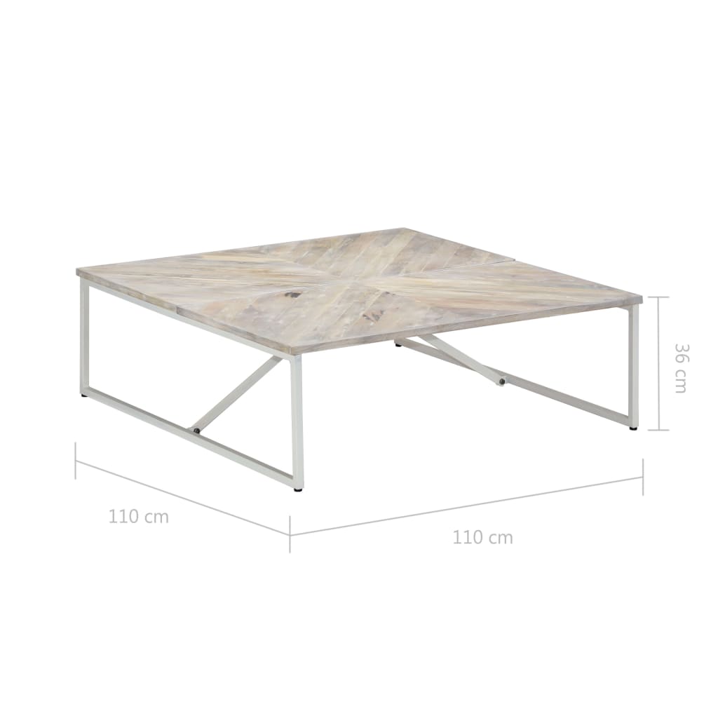 Mesa de centro de madera maciza de mango 110x110x36 cm
