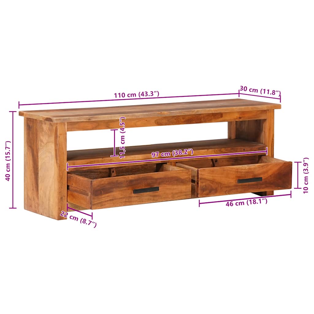 Mueble de TV de madera maciza 118x30x40 cm