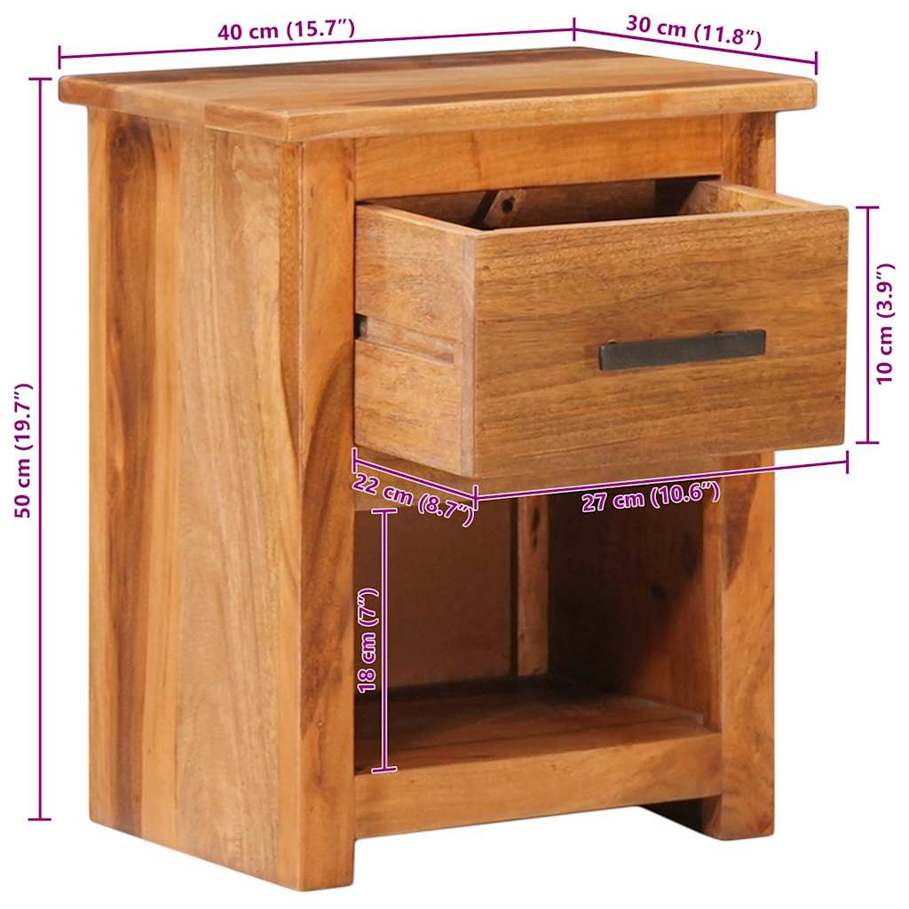 Mesita de noche de madera maciza 40x30x50 cm