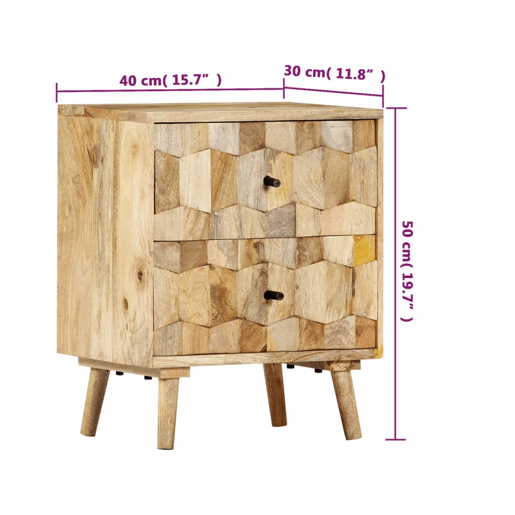 Mesita de noche de madera maciza de mango 40x30x50 cm