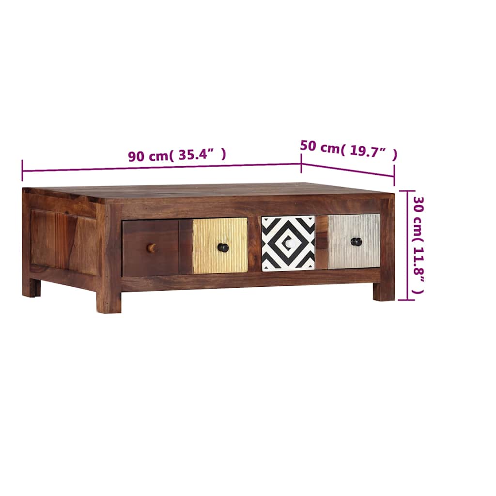 Mesa de centro de madera maciza de acacia 90x50x30 cm