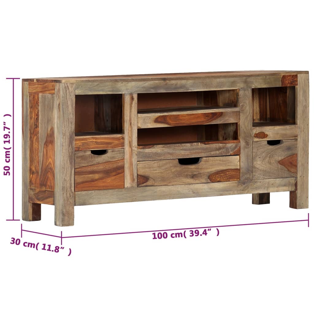 Aparador de madera maciza de acacia gris 100x30x50 cm