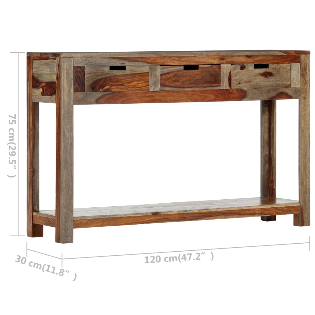 Mesa consola con 3 cajones madera maciza acacia 120x30x75cm