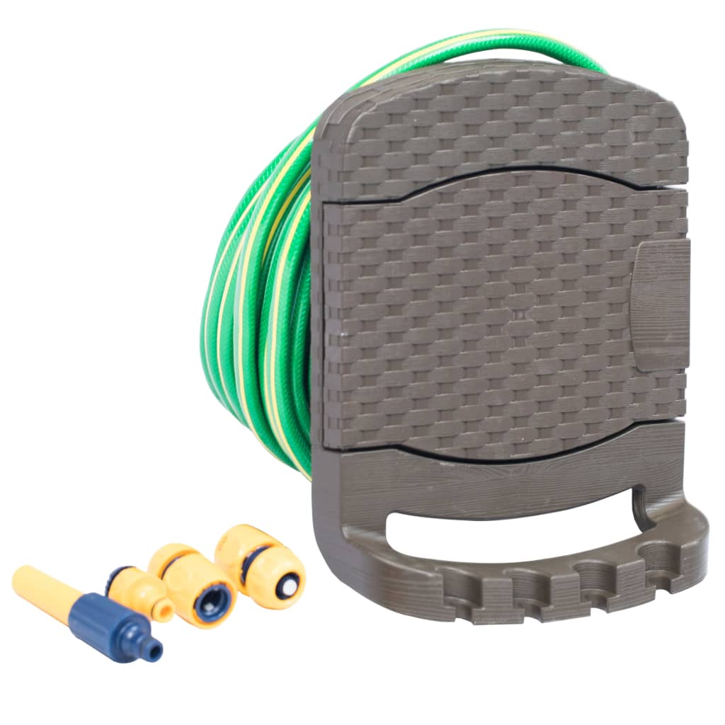 Carrete de manguera para pared con manguera plástico marrón