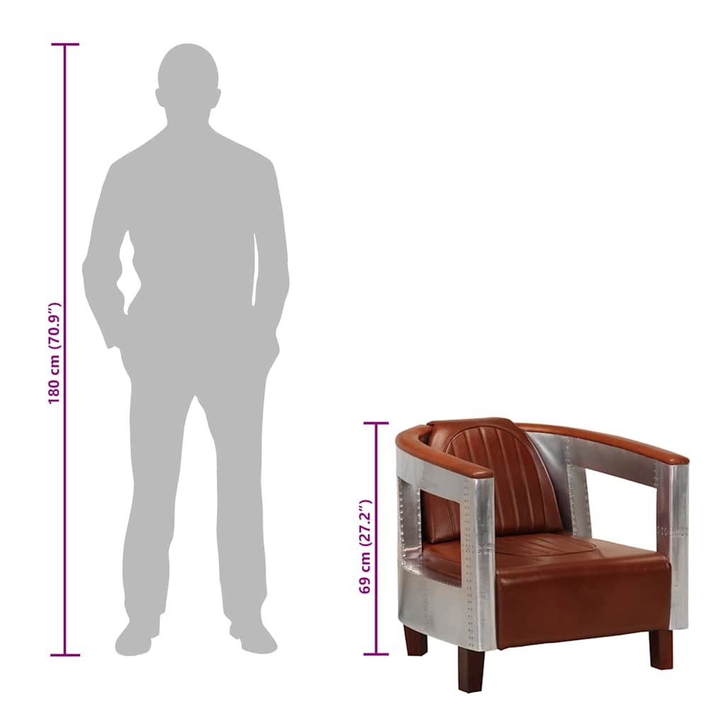 Sillon de aviador de cuero auténtico marrón