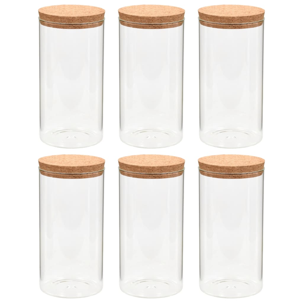 Tarros de almacenaje con tapa de corcho 6 unidades 1100 ml