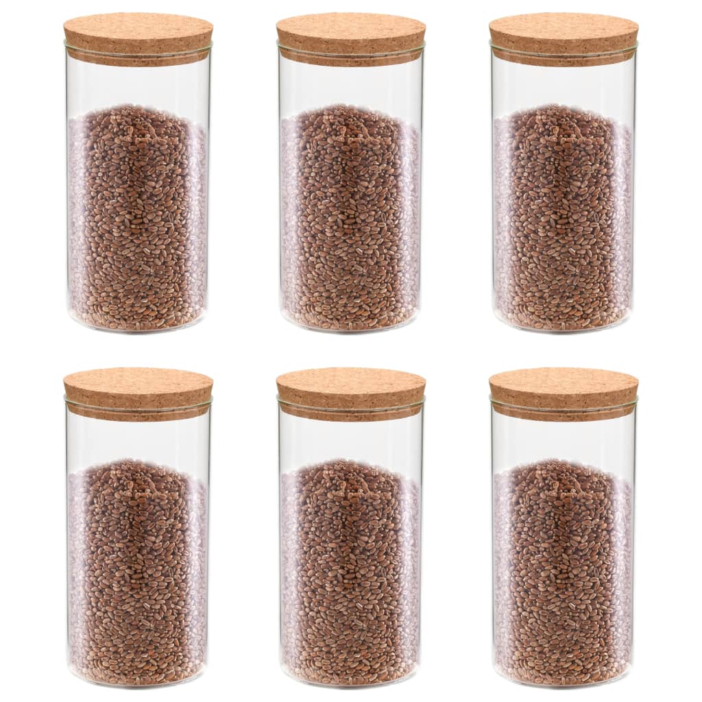 Tarros de almacenaje con tapa de corcho 6 unidades 1100 ml