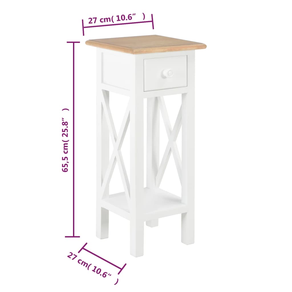 Mesa auxiliar de madera blanca 27x27x65,5 cm