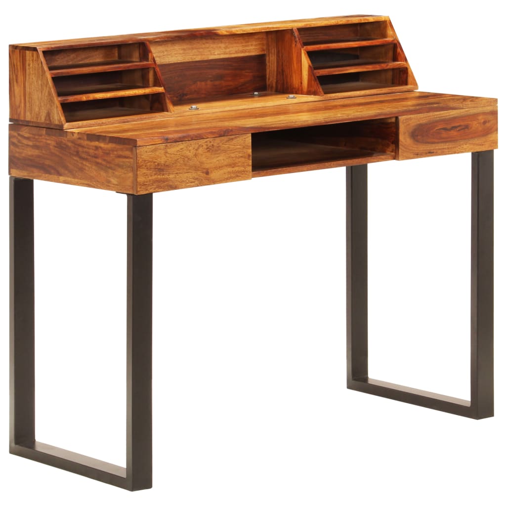 Escritorio de madera maciza de acacia y acero 110x50x94 cm