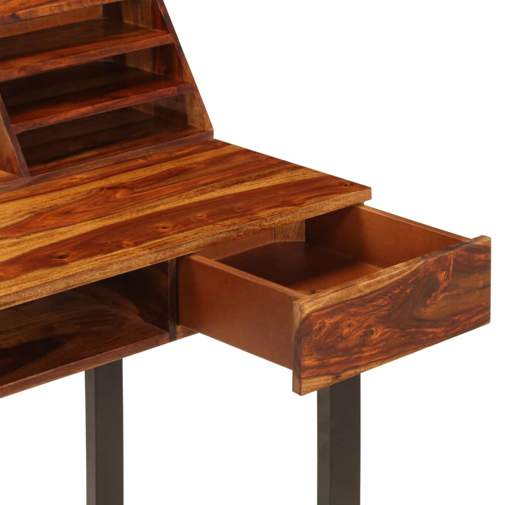 Escritorio de madera maciza de acacia y acero 110x50x94 cm