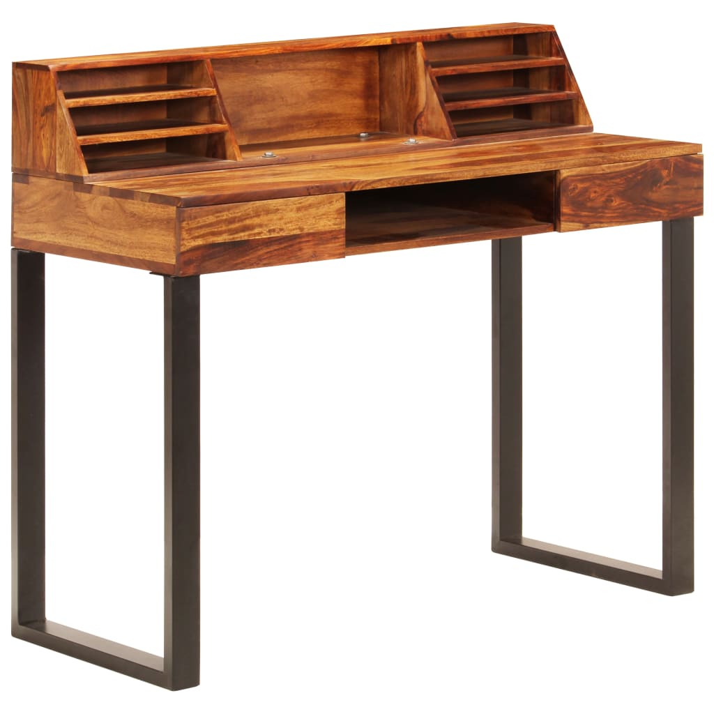 Escritorio de madera maciza de acacia y acero 110x50x94 cm