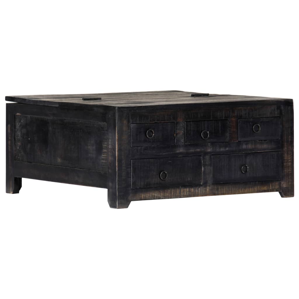 Mesa de centro madera maciza de mango negro 65x65x30 cm