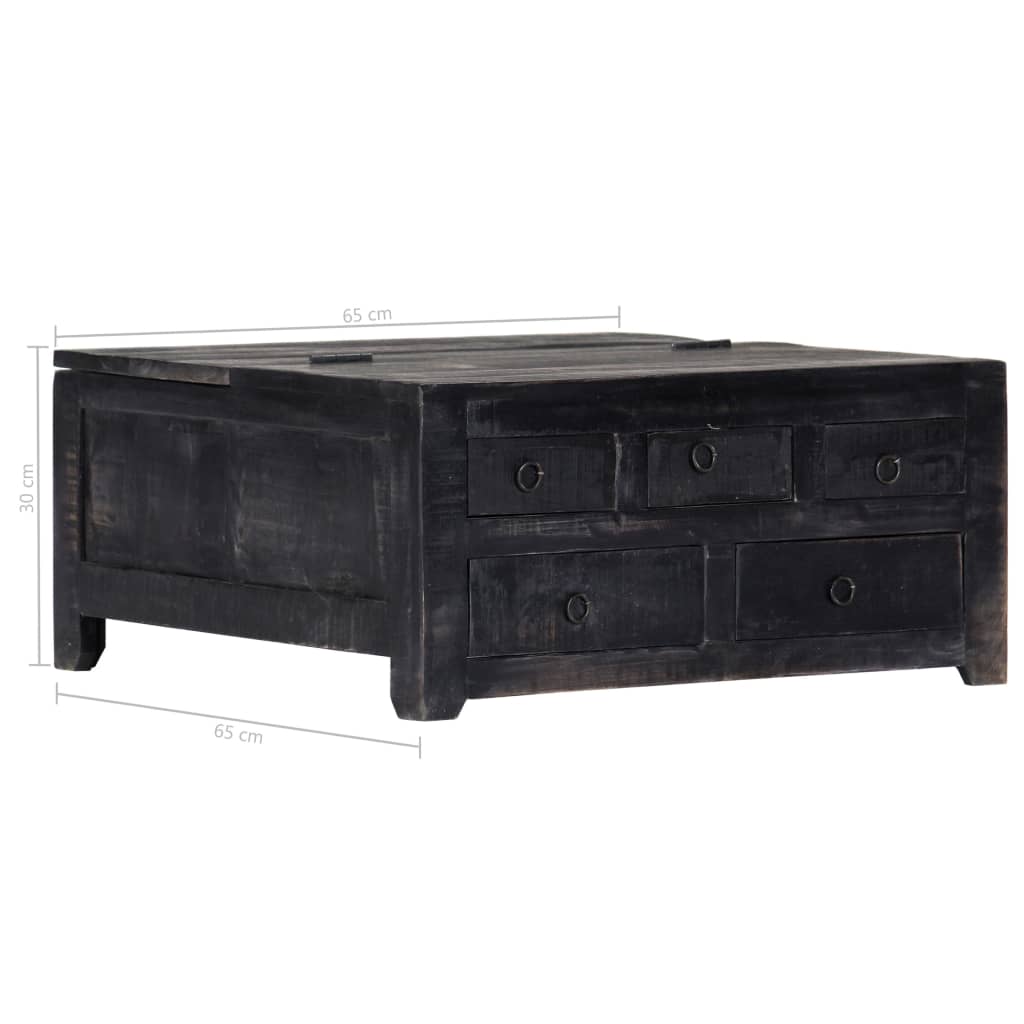 Mesa de centro madera maciza de mango negro 65x65x30 cm
