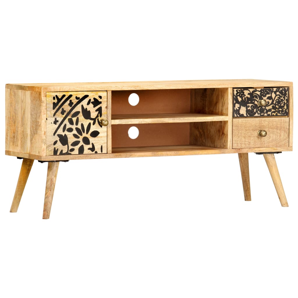 Mueble de TV de madera maciza de mango 100x30x45 cm