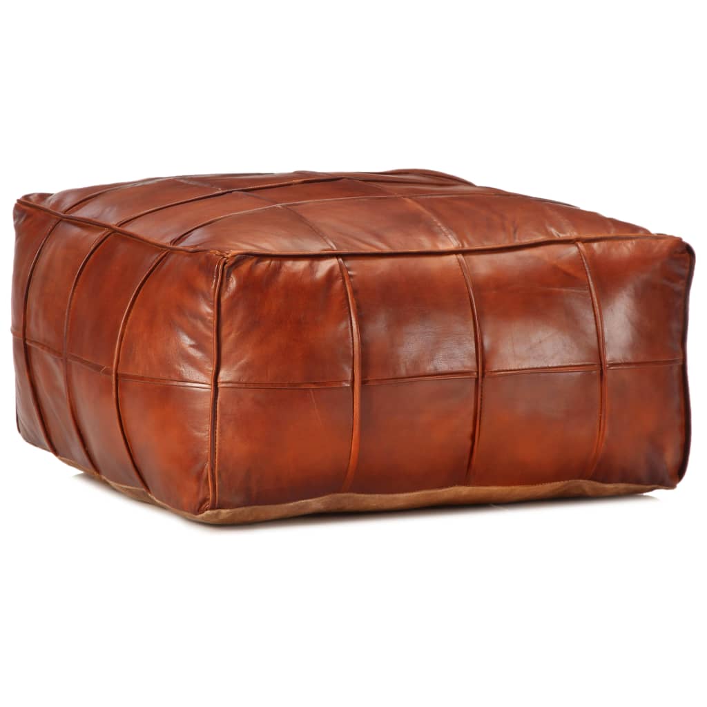 Puf marrón oscuro 40x35 cm cuero auténtico de cabra