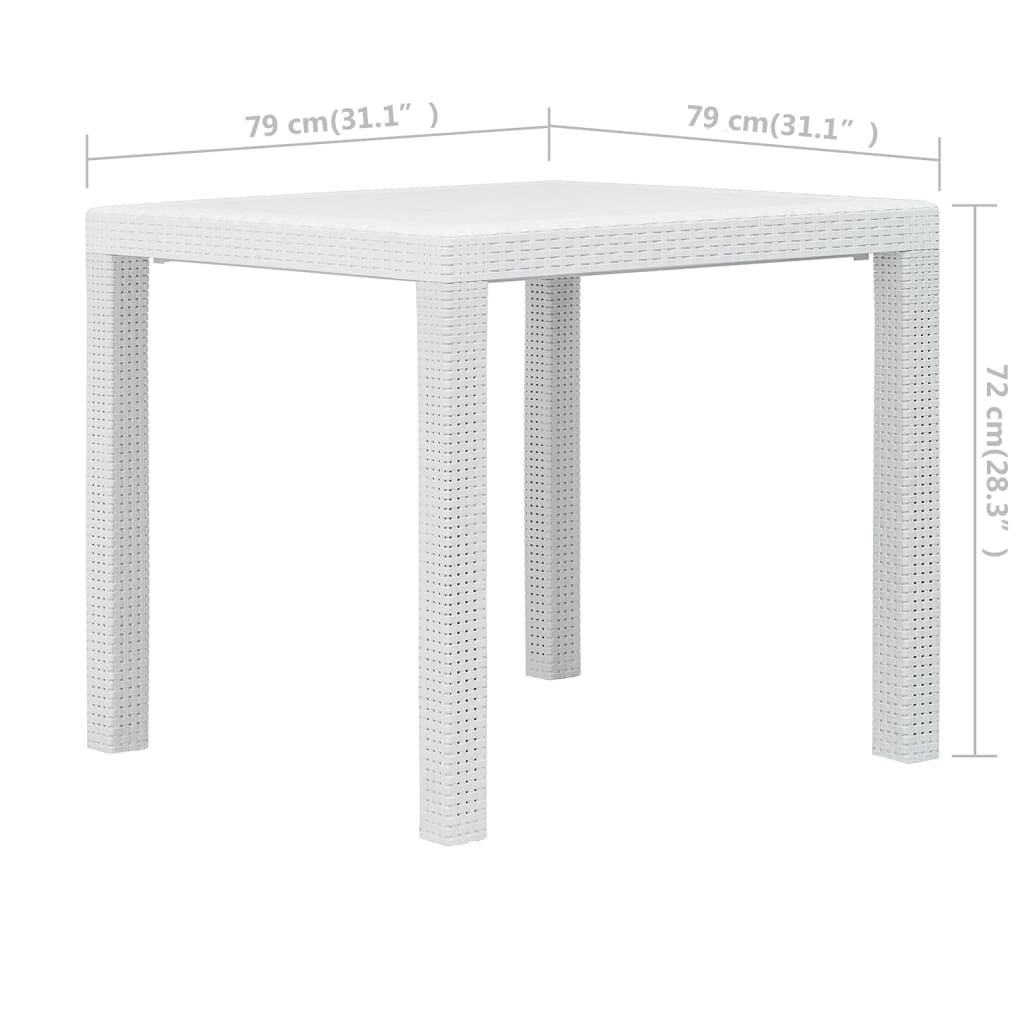 Mesa y sillas de jardín 3 piezas plástico blanco aspecto ratán