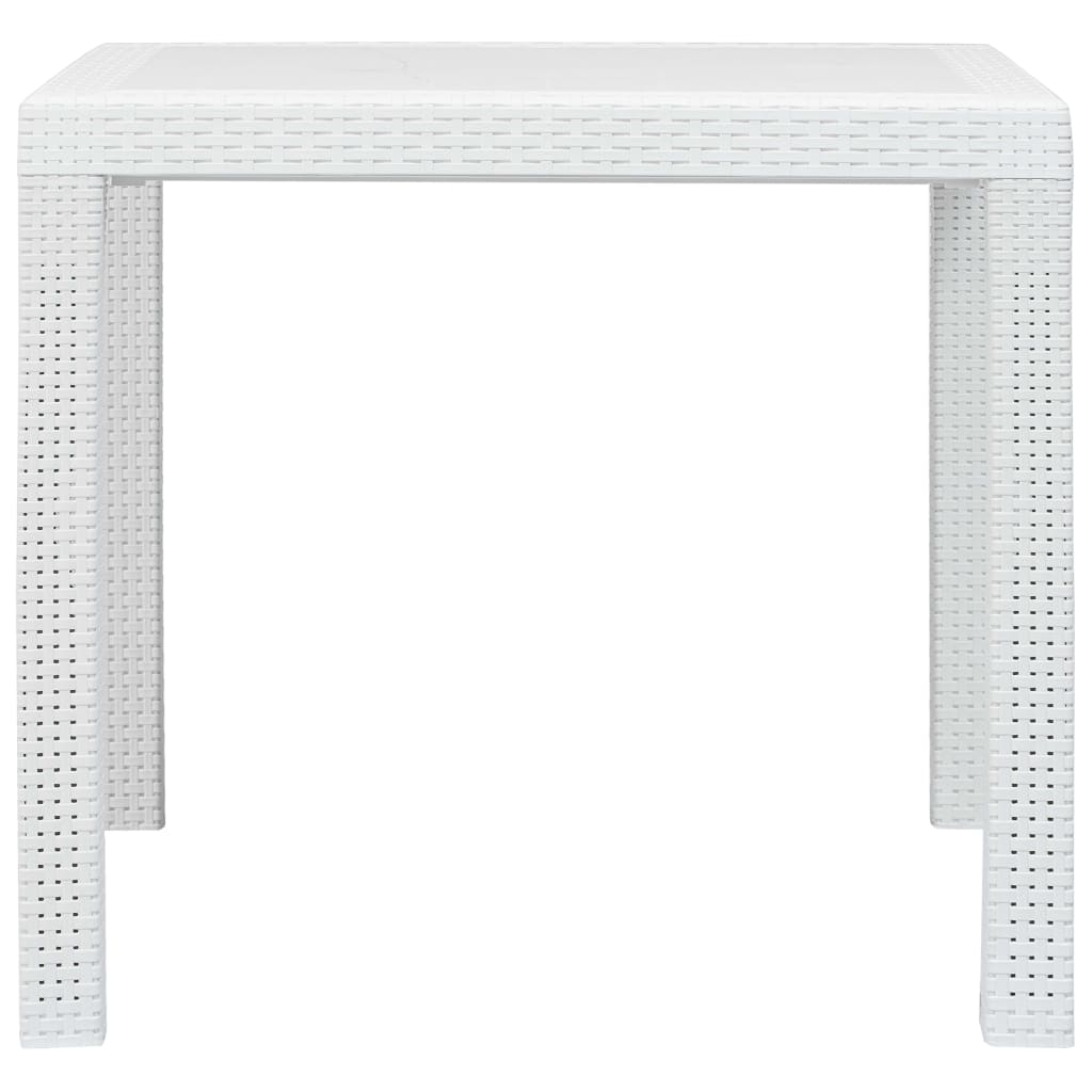 Mesa y sillas de jardín 3 piezas plástico blanco aspecto ratán