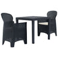 Conjunto de mesa e cadeiras de jardim 3 peças plástico cinzento aspeto vime