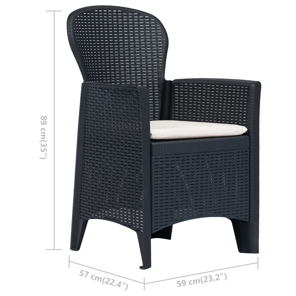 Mesa y sillas de jardín 3 piezas plástico gris aspecto ratán