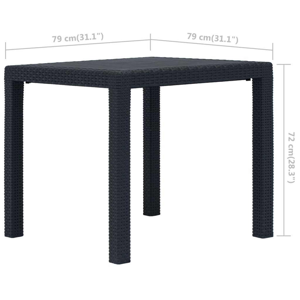 Mesa y sillas de jardín 3 piezas plástico gris aspecto ratán