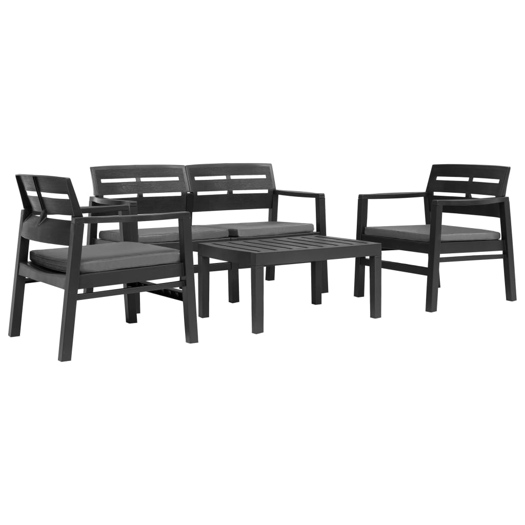 Juego de muebles de jardín 3 piezas con cojines PVC negro