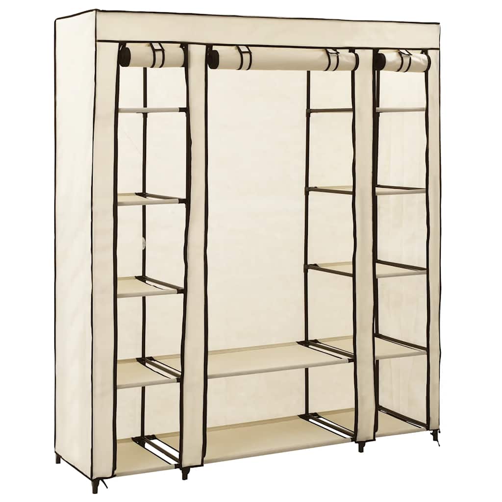 Armario con compartimentos y varillas tela crema 150x45x176 cm