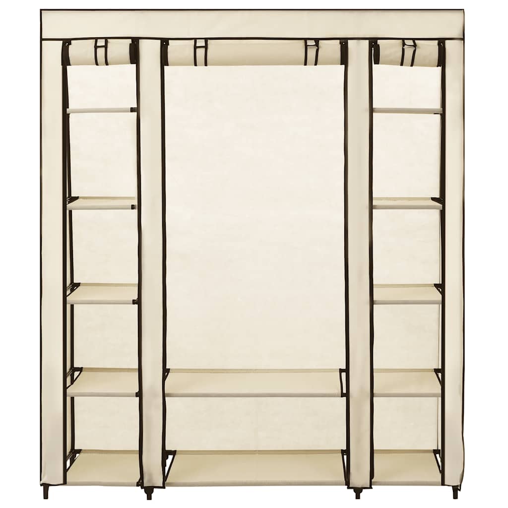 Armario con compartimentos y varillas tela crema 150x45x176 cm