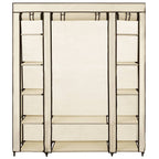 Armario con compartimentos y varillas tela crema 150x45x176 cm