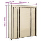 Armario con compartimentos y varillas tela crema 150x45x176 cm