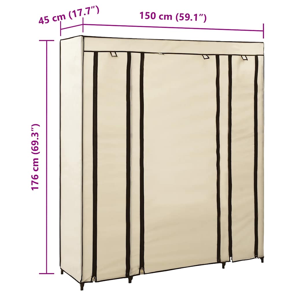 Armario con compartimentos y varillas tela crema 150x45x176 cm