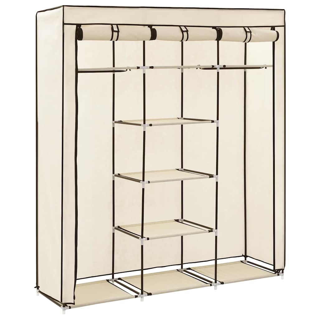 Armario con compartimentos y varillas tela crema 150x45x175 cm