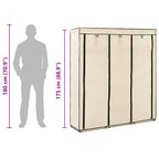 Armario con compartimentos y varillas tela crema 150x45x175 cm
