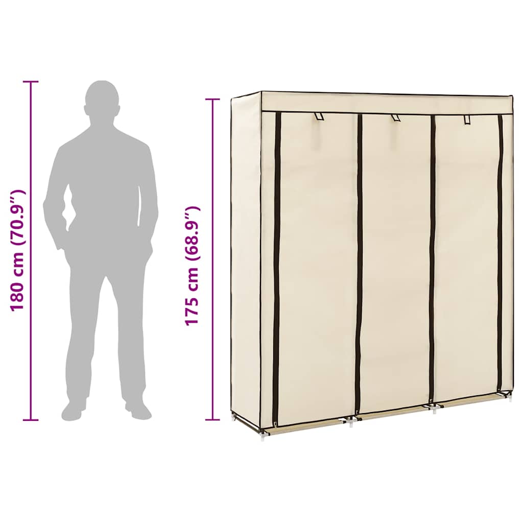 Armario con compartimentos y varillas tela crema 150x45x175 cm